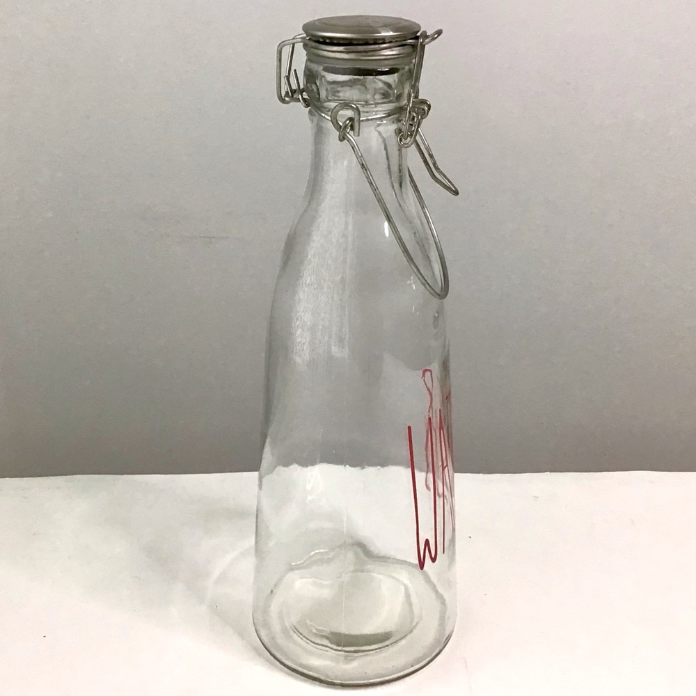 Threshold Clear Glass WATER Bottle Red Lettering Bail & Trigger Lid Farmhouse - Picture 5 of 9